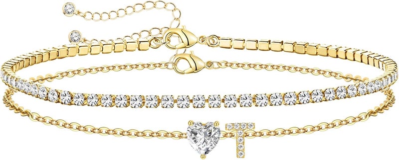 ABDOT Store Gold Initial Ankle Bracelets for Women Waterproof 14K Gold Filled Layered Anklets for Women Non Tarnish Women's Anklets Adjustable Large Ankle Summer Beach Foot Jewelry - Image 1